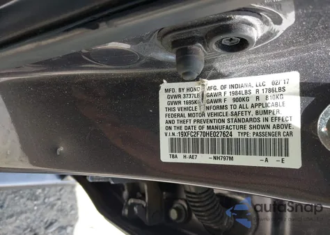 2017 Honda Civic Ex из США, поврежденный, VIN 19XFC2F70HE027624